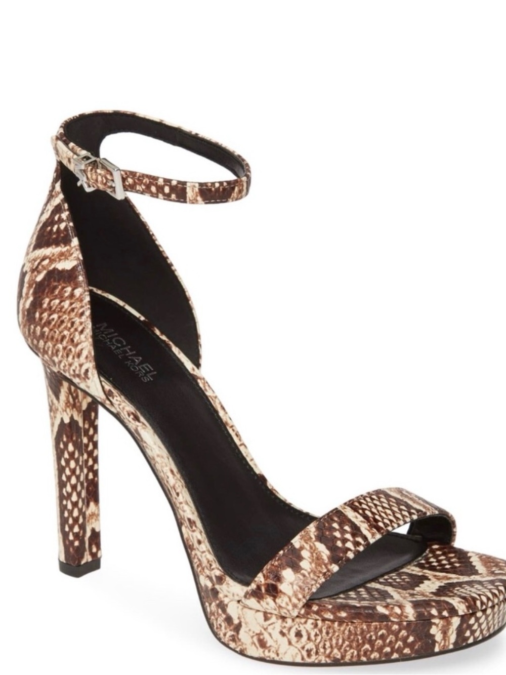 Michael Kors Brown Snake-Print Ankle Strap Platform Heel